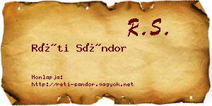 Réti Sándor névjegykártya